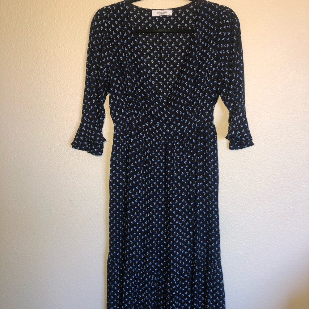 CJLA black Maxi prairie surplice floral dress M